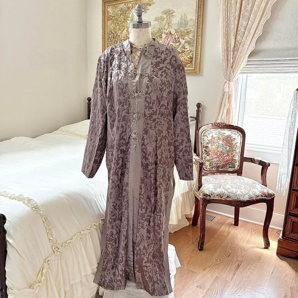90s Halmode Plus size 22w‎ taupe silver brocade duster jacket